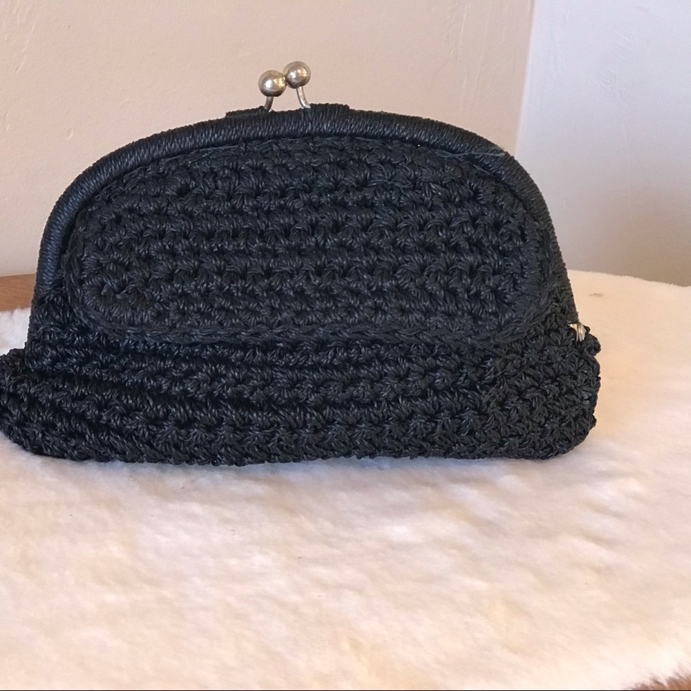 Straw rattan black clutch purse